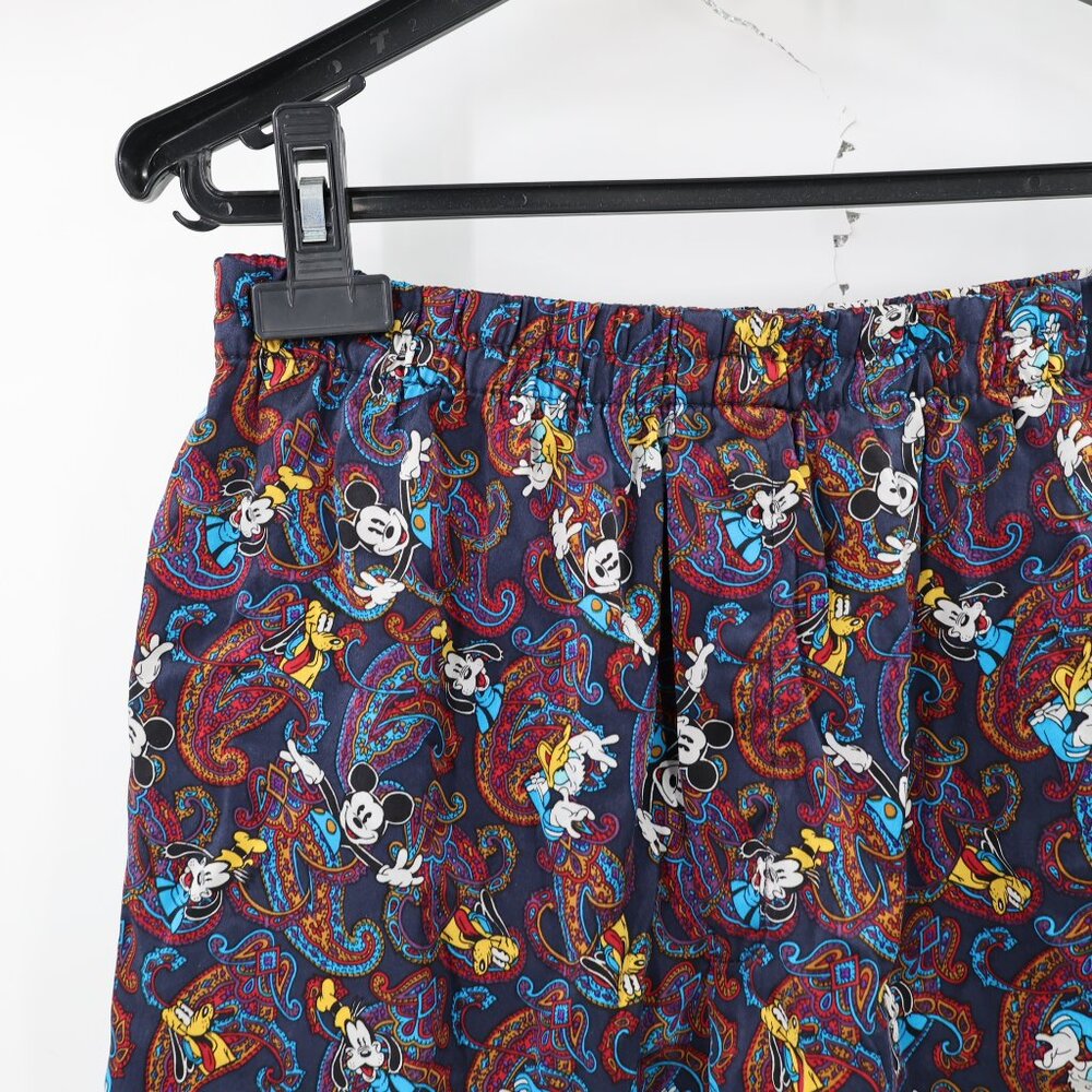 Vintage Disney store Silk Pajama Shorts Medium Goofy Mickey Mouse paisley print - Picture 2 of 9